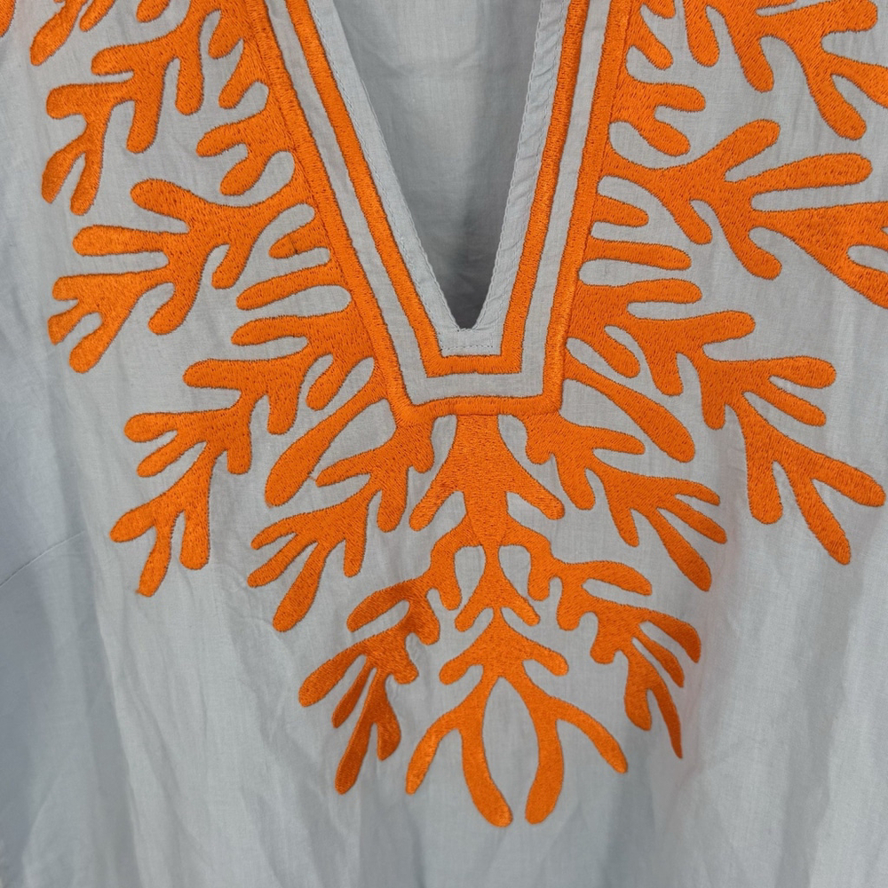 Gretchen Scott Women’sThe Reef Tunic Blue Orange Coral Embroidery Cotton Small - Picture 4 of 6